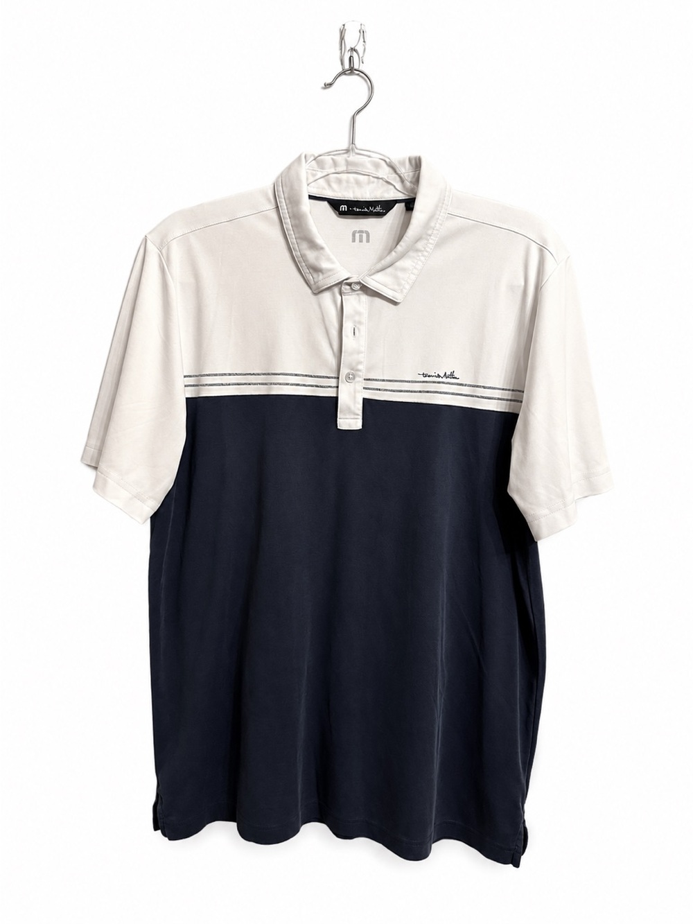 Travis Mathew Two-Tone Polo — White & Navy Blue